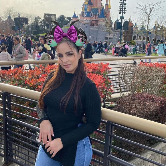 Minnie Mouse Ears Headband, Maleficent Horn Design, Costume Headwear, Purple, On - Picture 7 of 7